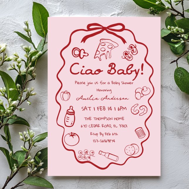 doodle Pizza Italian Ciao Baby Shower Invitation (Créateur téléchargé)