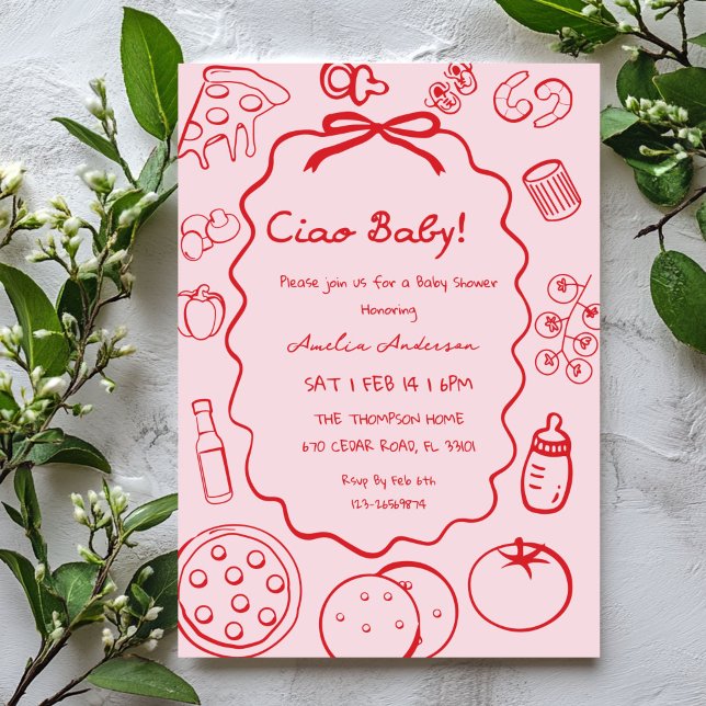 doodle Pizza Italian Ciao Baby Shower Invitation (Créateur téléchargé)