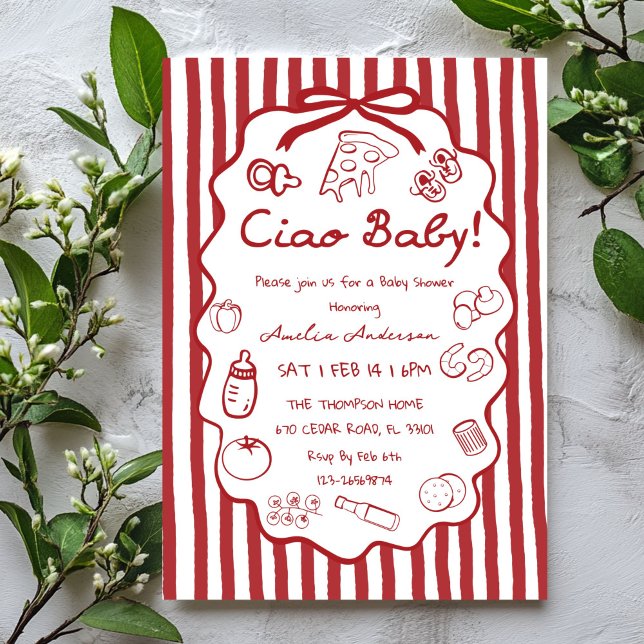 doodle Pizza Italian Ciao Baby Shower Invitation (Créateur téléchargé)