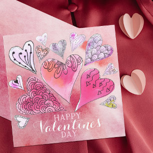 Doodle romantique Aquarelle Coeurs Saint-Valentin