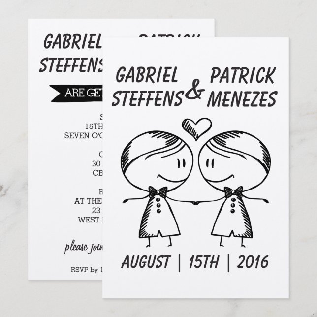 Doodle rustique Faire-part de mariage Gay (Devant / Derrière)