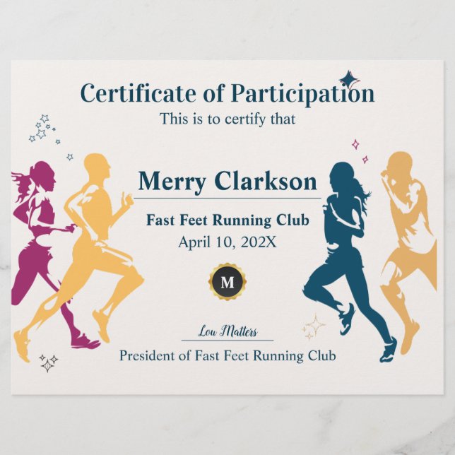 Doodle Simple Fast Feet Running Club Certificat (Devant)