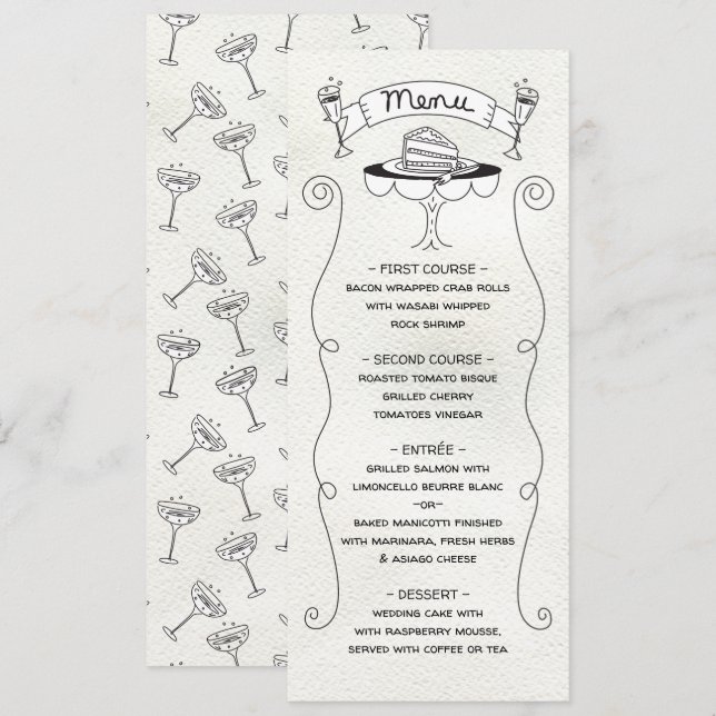 Doodle Sketch Funky Mariage Menu (Devant / Derrière)