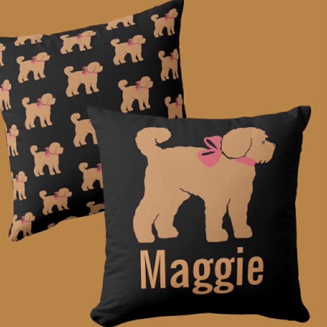 Doodle tan personnalisé sur Coussin noir (Personalize it!)