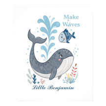 Doodle Whale Nursery Wall Art, Ocean Animal Poster