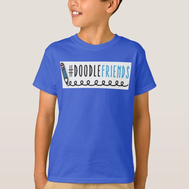 #DoodleFriends - T-shirt enfant avec manches noire (Devant)