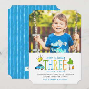 Doodles colorés 3e anniversaire Invitation / Voitu