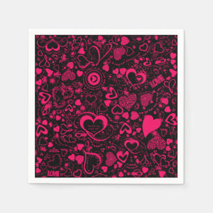 Doodles d'amour du coeur, serviettes en papier ros
