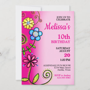 Doodles de fleurs colorées Invitation de fête d'an