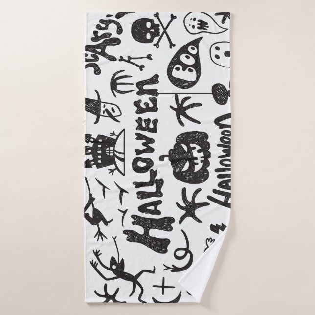 Doodles de monstre d'Halloween amusant (Serviette de bain)