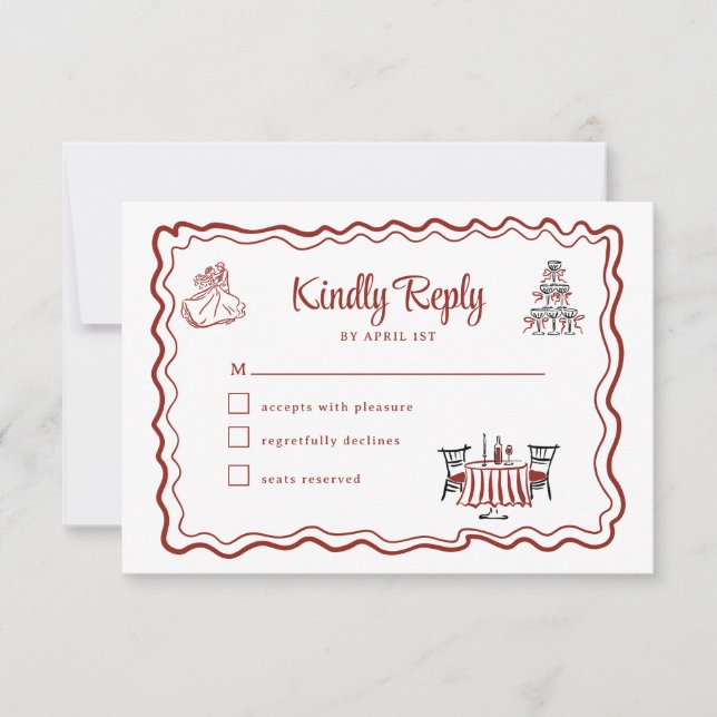 Doodles dessinés à la main RSVP Mariage Italien (Devant)