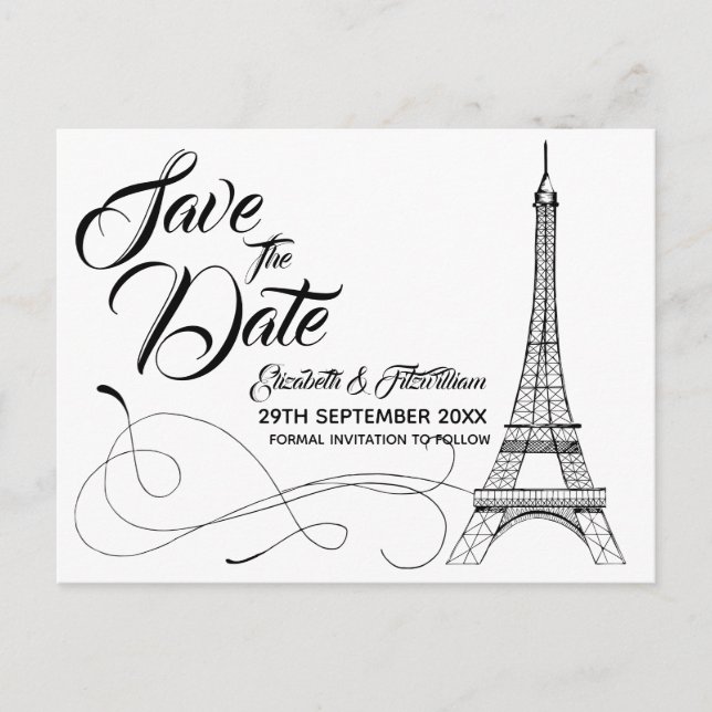 Doodles parisiens Enregistrer la date Carte postal (Devant)
