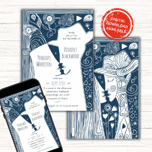 Doodline Art Couple Faire-part de mariage