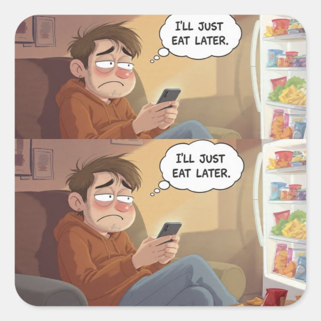 Doomscrolling & Snacks – Relatable Sticker (Devant)