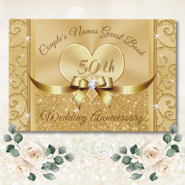 D'or 50e anniversaire du Mariage Livre d'invité personn (50th Wedding Anniversary Guest Book. Golden anniversary guest book. 50th anniversary guest book.)