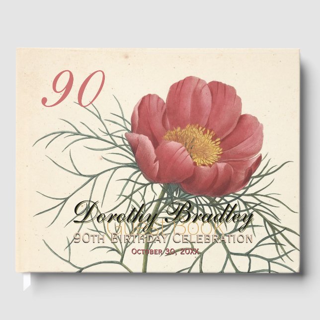 D'or 90e Anniversaire Peony Livre d'invité personnalisé (Recto)