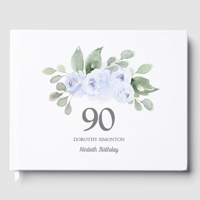 D'or 90e anniversaire Rose bleu Floral livre d'hôtes (Recto)