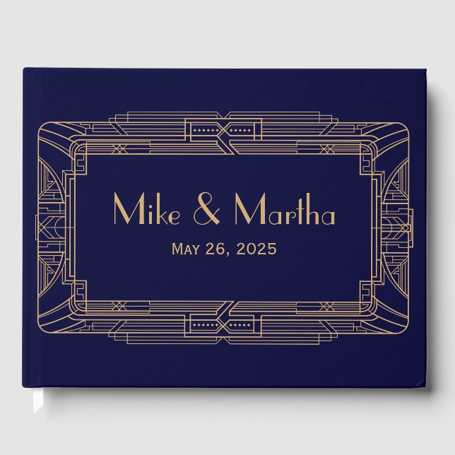 D'or Antique Grand Gatsby Art Déco Mariage Livre d'hôte (Recto)