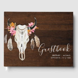 D'or Antler Dark Wood Rustic Mariage livre d'hôtes