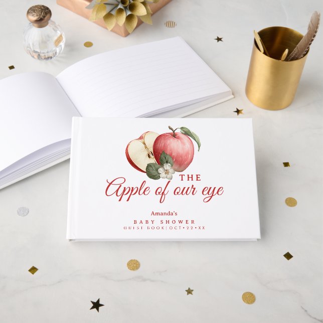 D'or Apple of Our Eye Baby shower Livre d'invité (Recto ouvert)