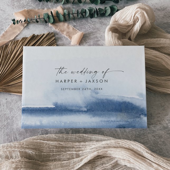 D'or Aquarelle moderne | Livre d'hôtes Mariage bleu (Créateur téléchargé)