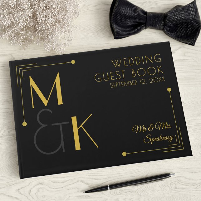 D'or Art Déco Black Gold Speakeasy Mariage livre d'hôte (A art deco inspired guest book perfect for your 1920s themed wedding. Just add your names & date)