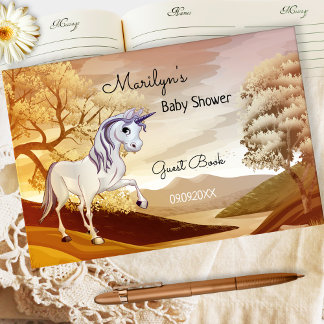 D'or Automne Unicorn Baby shower Livre d'invité