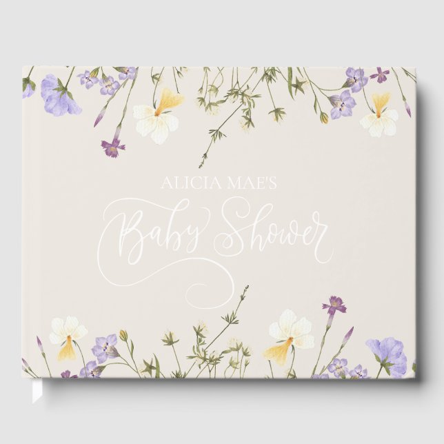 D'or Baby shower fleur sauvage Livre d'invité personnal (Recto)