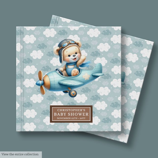 D'or Baby shower garçon personnalisé Livre d'invité Ted (Personalized Boy Baby Shower Guest Book Teddy Bear Pilot)