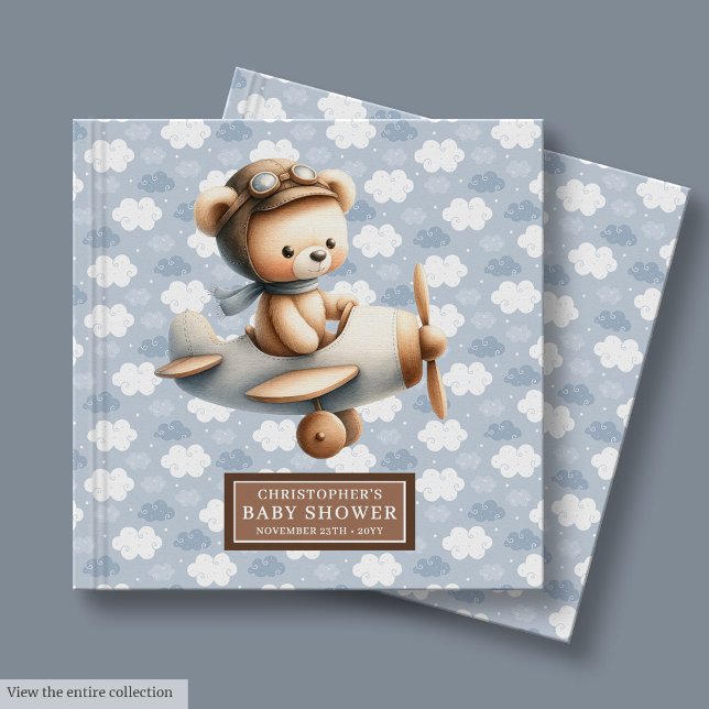 D'or Baby shower Livre d'invité Boy Teddy Bear Pilote B (Baby Shower Guest Book Boy Teddy Bear Pilot Blue)