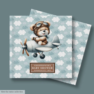 D'or Baby shower Livre d'invité Teddy Bear Pilot Boy De