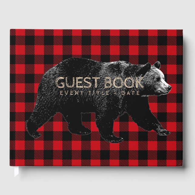 D'or Bear Birthday Party Event Lumberjack Livre d'invit (Recto)