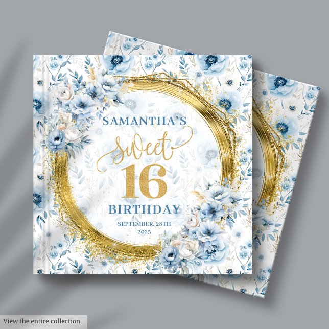 D'or Beau Pastel Blue Sweet 16 Livre d'hôtes Gold Glitt (Lovely Pastel Blue Sweet 16 Guest Book Gold Glitter)