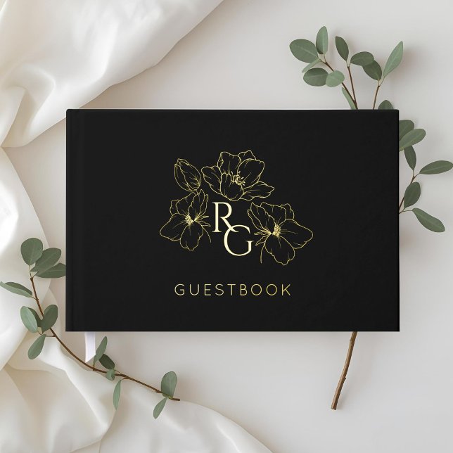D'or Black | Chic Monogram Mariage livre d'hôtes (Créateur téléchargé)