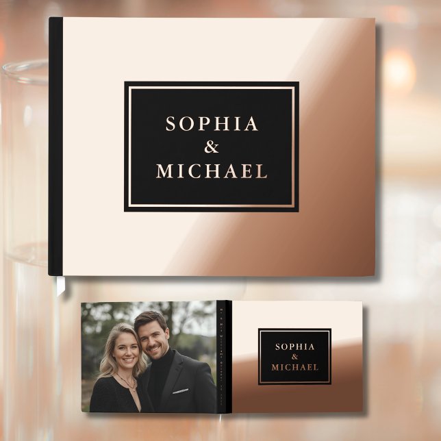 D'or Black Rose Gold Foil Livre d'invité Editable Elega (Créateur téléchargé)