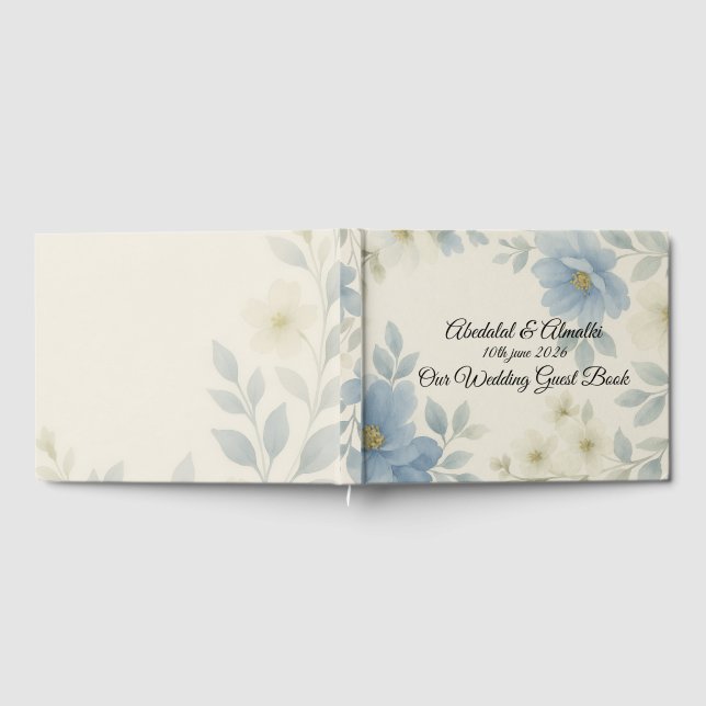 D'or Blue Blossom Mariage Livre d'invité - Personnalisé (Complet)