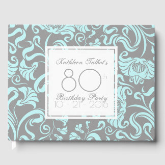 D'or Blue Grey Floral 80e Anniversaire de la fête Livre