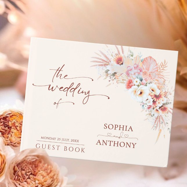 D'or Blush Boho Floral Mariage Livre d'invité (Créateur téléchargé)