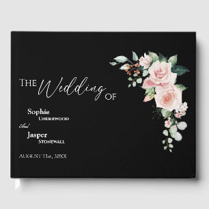 D'or Blush Floral Black Mariage Livre d'invité