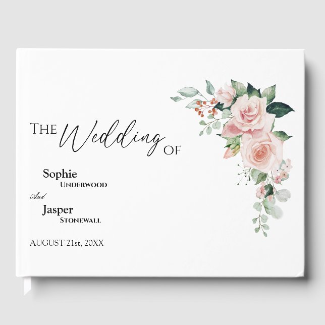 D'or Blush Floral Blanc Mariage Livre d'invité (Recto)