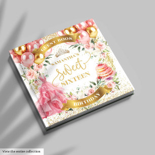 D'or Blush Gold Balloons Sweet 16 livre d'hôtes