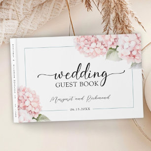 D'or Blush Pink Hydrangea Floral Mariage Livre d'invité