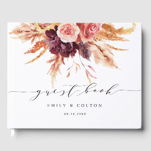 D'or Boho Burgundy Terracotta Floral Mariage Livre d'hô