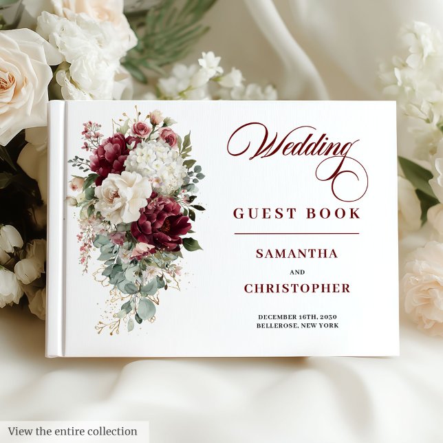 D'or Boho marsala blush or floral mariage livre d'hôtes (Boho marsala blush gold floral wedding guest book

)