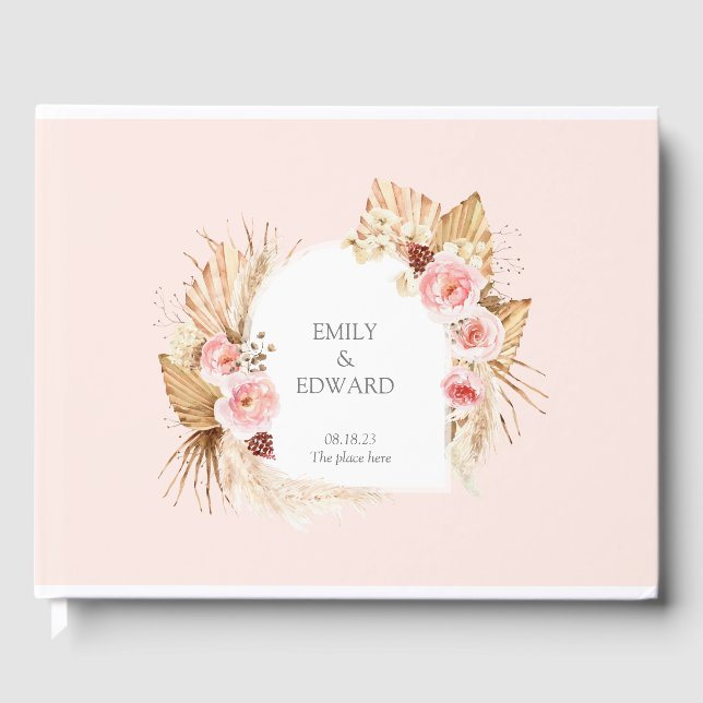 D'or Boho rose vif Pampas Arc fleuri GUest Livre (Recto)