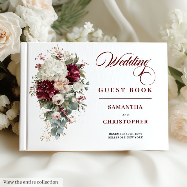 D'or Boho rouge vif profond or floral mariage livre d'h (Boho deep red blush gold floral wedding guest book

)