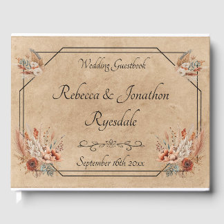 D'or Boho Rustic Floral Mariage Livre d'invité