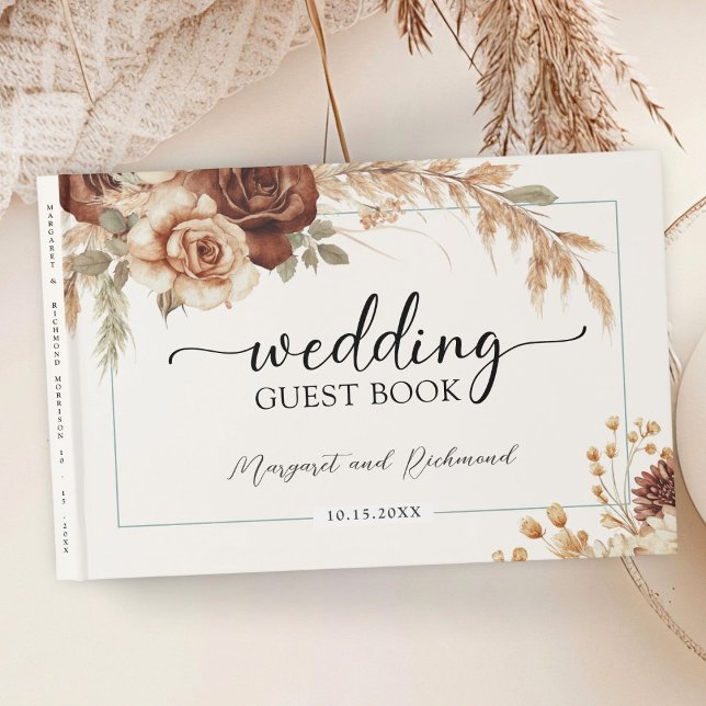 D'or Boho Rusty Terracotta Floral Mariage Livre d'hôtes (Créateur téléchargé)