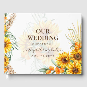D'or BOHO Sunflowers Pampas Grass Mariage livre d'hôte