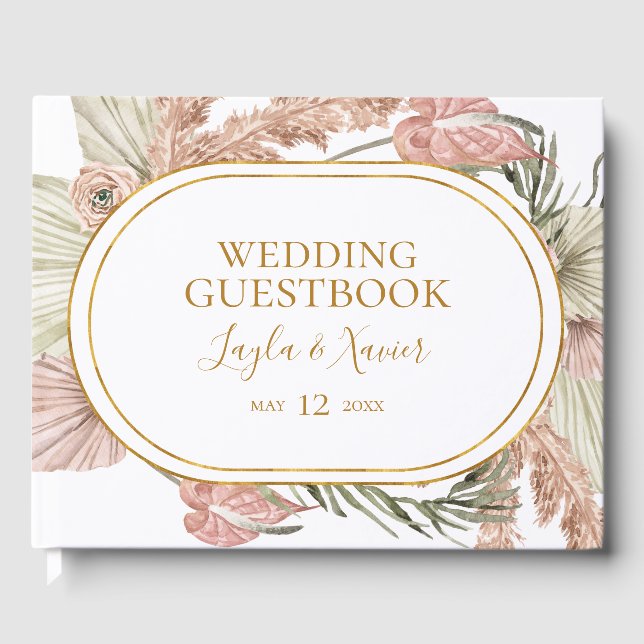 D'or Boho Tropical Botanical | Livre d'invité Mariage (Recto)